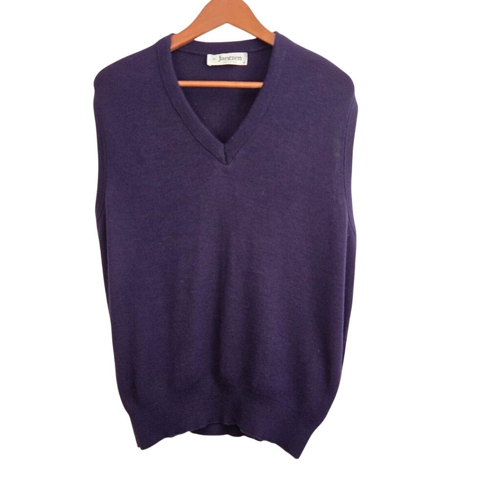 Vintage Jantzen Preppy Golf Dark Purple V‑Neck Sweater Vest Made in USA Medium